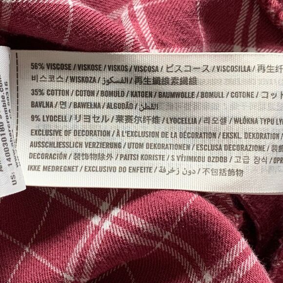 Abercrombie & Fitch Crop Wrap Top Long Sleeve Pink M Plaid Side Tie Soft Viscose - Picture 11 of 11